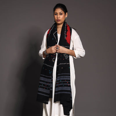 Black - Kutch Mirror Work Handwoven Bandhani Tie-Dye Woolen Shawl
