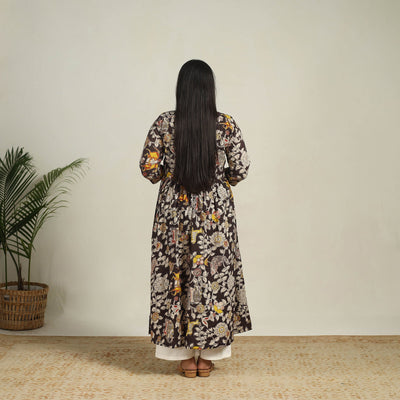 Black - Printed Cotton Flared Kalamkari Kurta 17