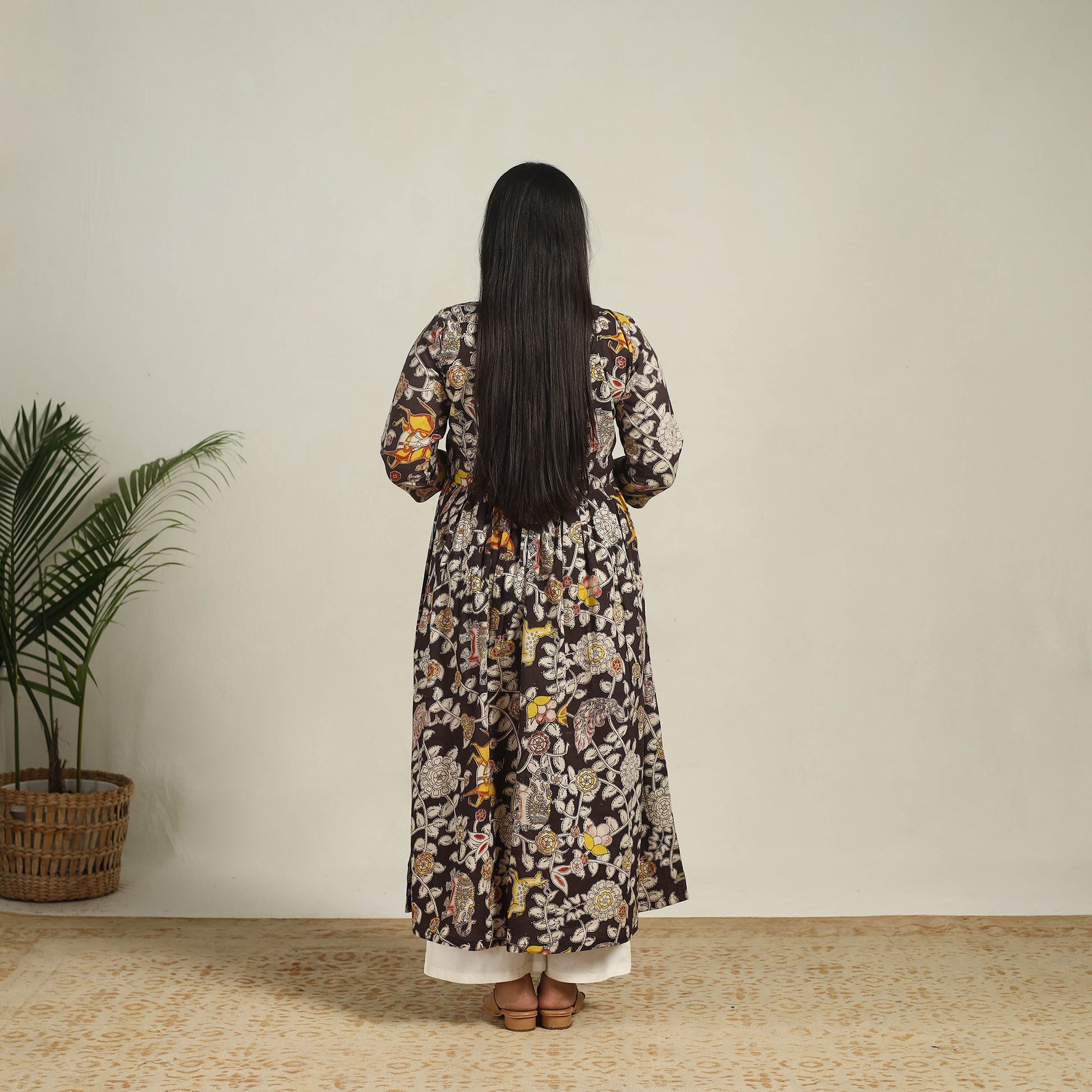 Black - Printed Cotton Flared Kalamkari Kurta 17