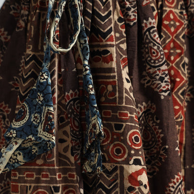 Brown - 24 Kali Patchwork Block Printed Cotton Ajrakh Skirt