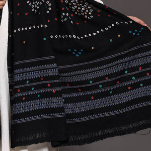 Black - Kutch Mirror Work Handwoven Bandhani Tie-Dye Woolen Shawl
