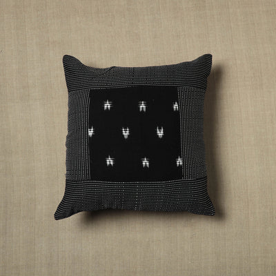 Black - Pure Cotton Kantha Stitch Ikat Cushion Cover (16 x 16 in) 03