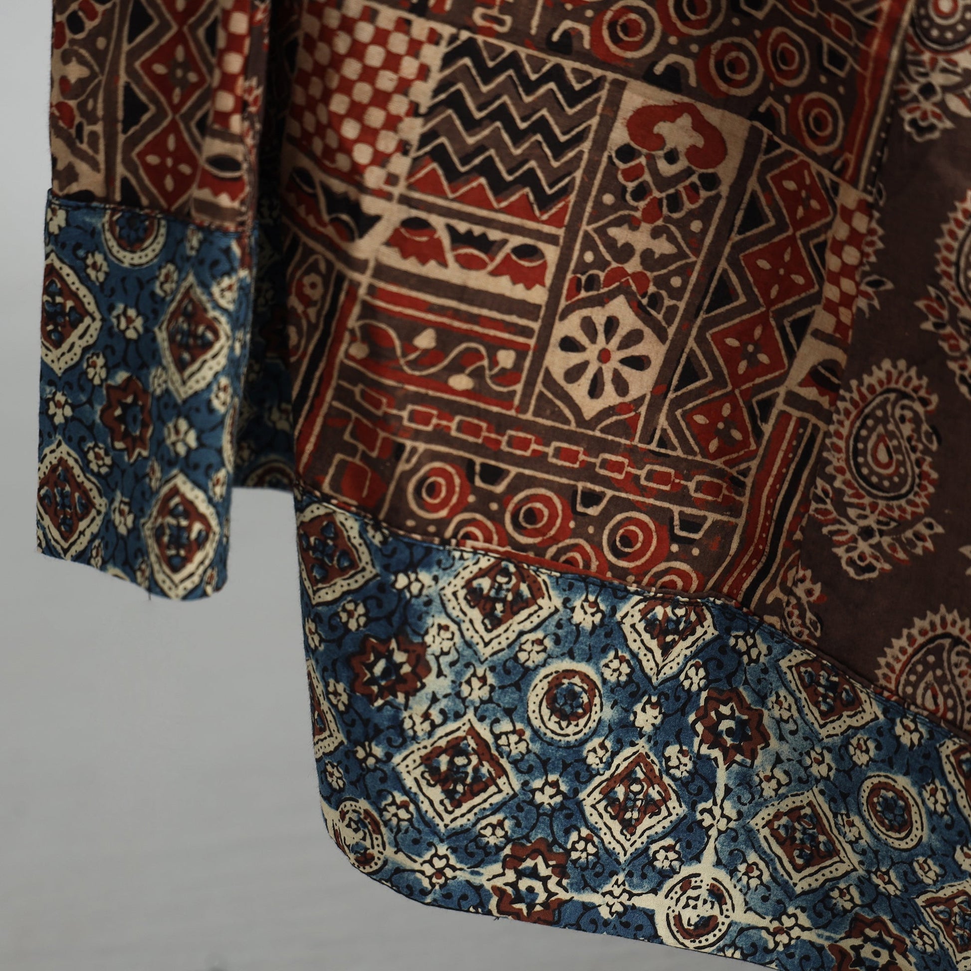 Brown - 24 Kali Patchwork Block Printed Cotton Ajrakh Skirt