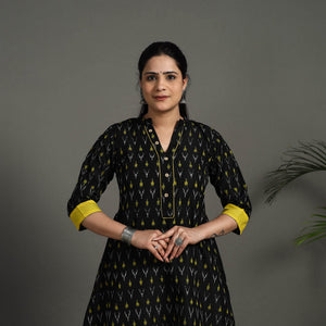 Black - Mercerised Cotton A-Line Pochampally Ikat Kurta 21