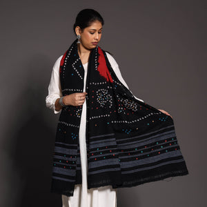Black - Kutch Mirror Work Handwoven Bandhani Tie-Dye Woolen Shawl