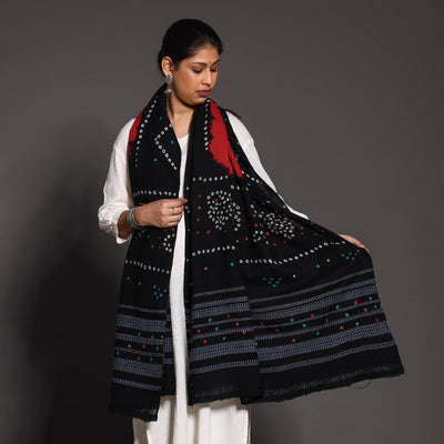 Black - Kutch Mirror Work Handwoven Bandhani Tie-Dye Woolen Shawl