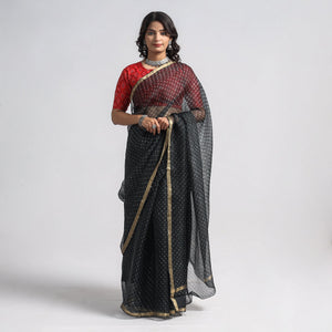 Black - Leheriya Tie-Dye Mothra Kota Doria Silk Saree