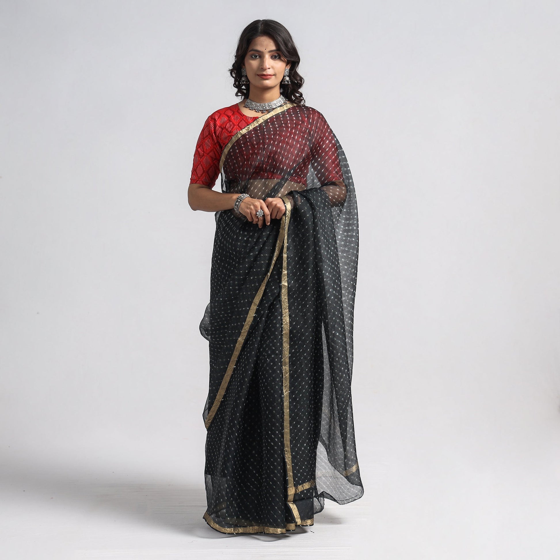 Black - Leheriya Tie-Dye Mothra Kota Doria Silk Saree