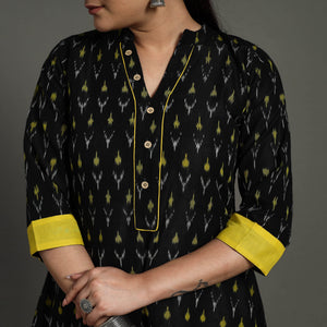 Black - Mercerised Cotton A-Line Pochampally Ikat Kurta 21