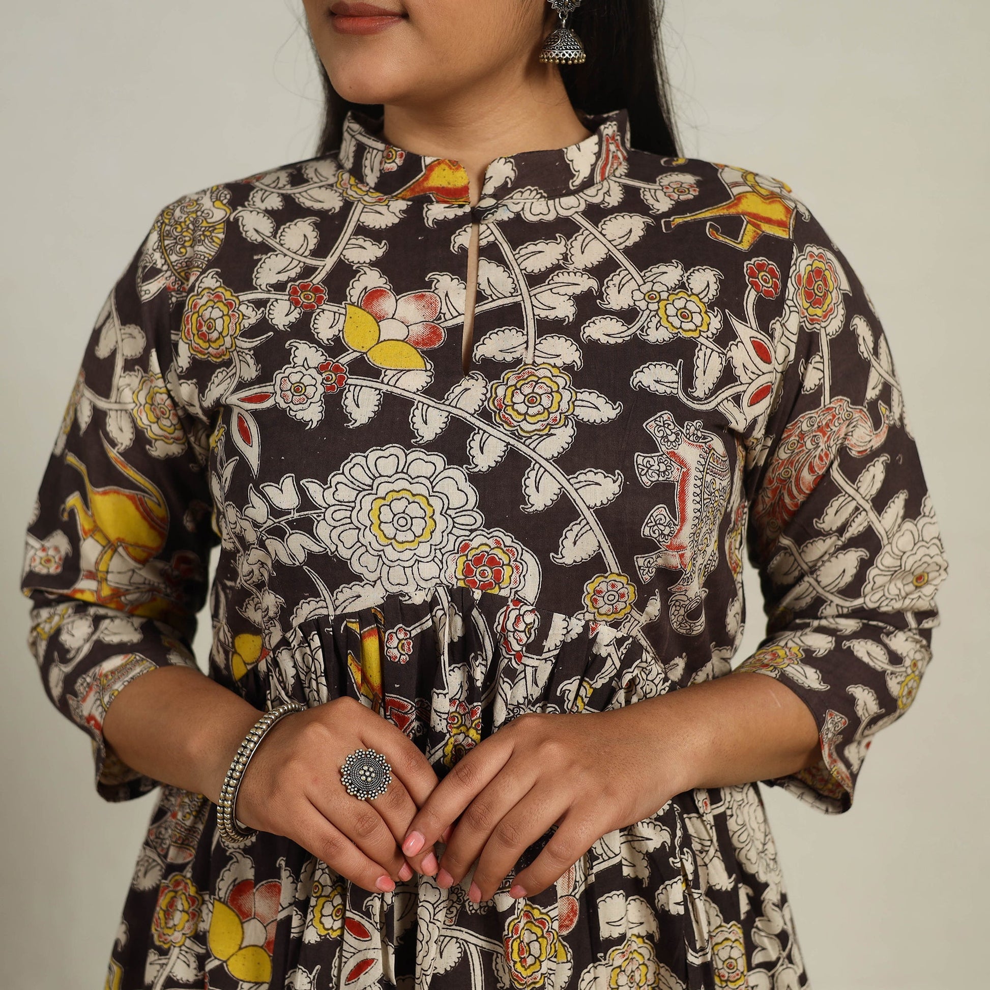 Black - Printed Cotton Flared Kalamkari Kurta 17