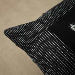 Black - Pure Cotton Kantha Stitch Ikat Cushion Cover (16 x 16 in) 03
