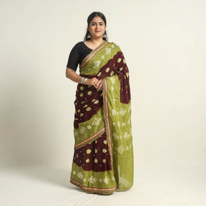 Brown - Kutch Tie-Dye Cotton Bandhani Saree with Blouse Piece 22