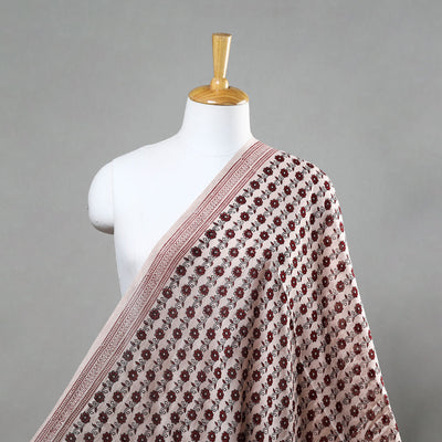 Beige - Chanderi Silk Bagh Print Fabric 01