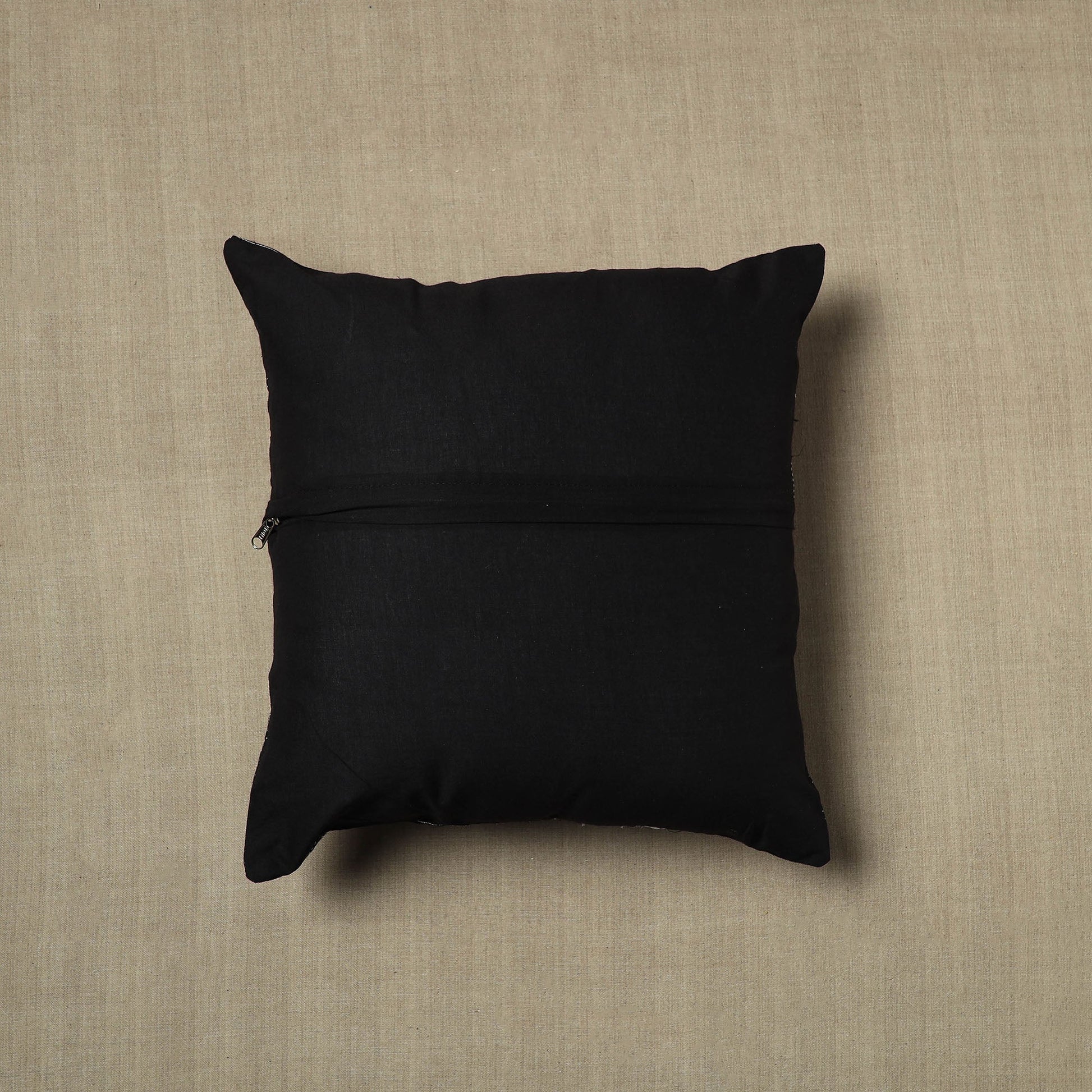 Black - Pure Cotton Kantha Stitch Ikat Cushion Cover (16 x 16 in) 03
