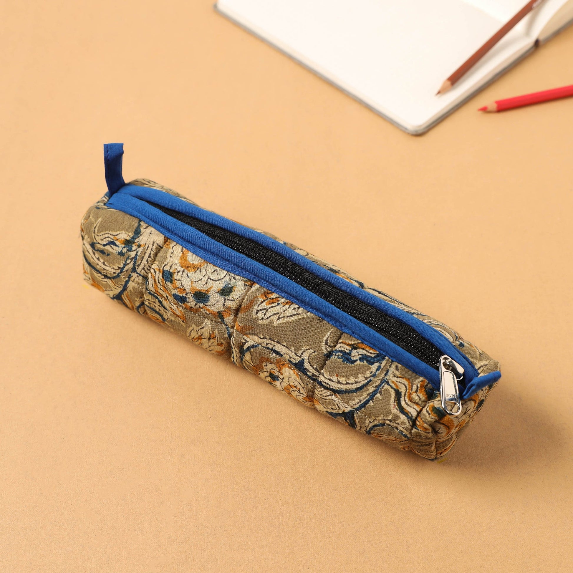 Brown - Handcrafted Quilted Cotton Pencil Pouch 06