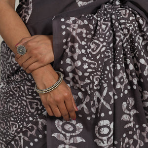 Brown - Cotton Hand Batik Print Saree 07