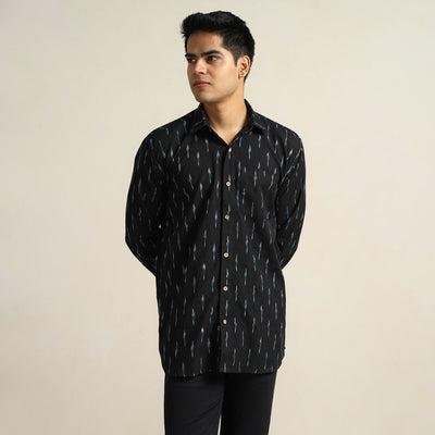 Black - Pochampally Ikat Weave Cotton Men Full Sleeve Shirt 25