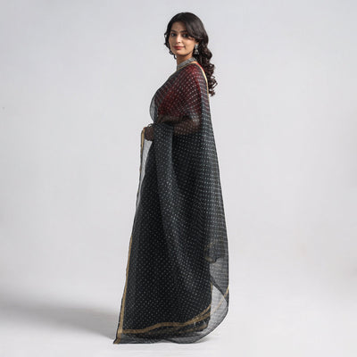 Black - Leheriya Tie-Dye Mothra Kota Doria Silk Saree