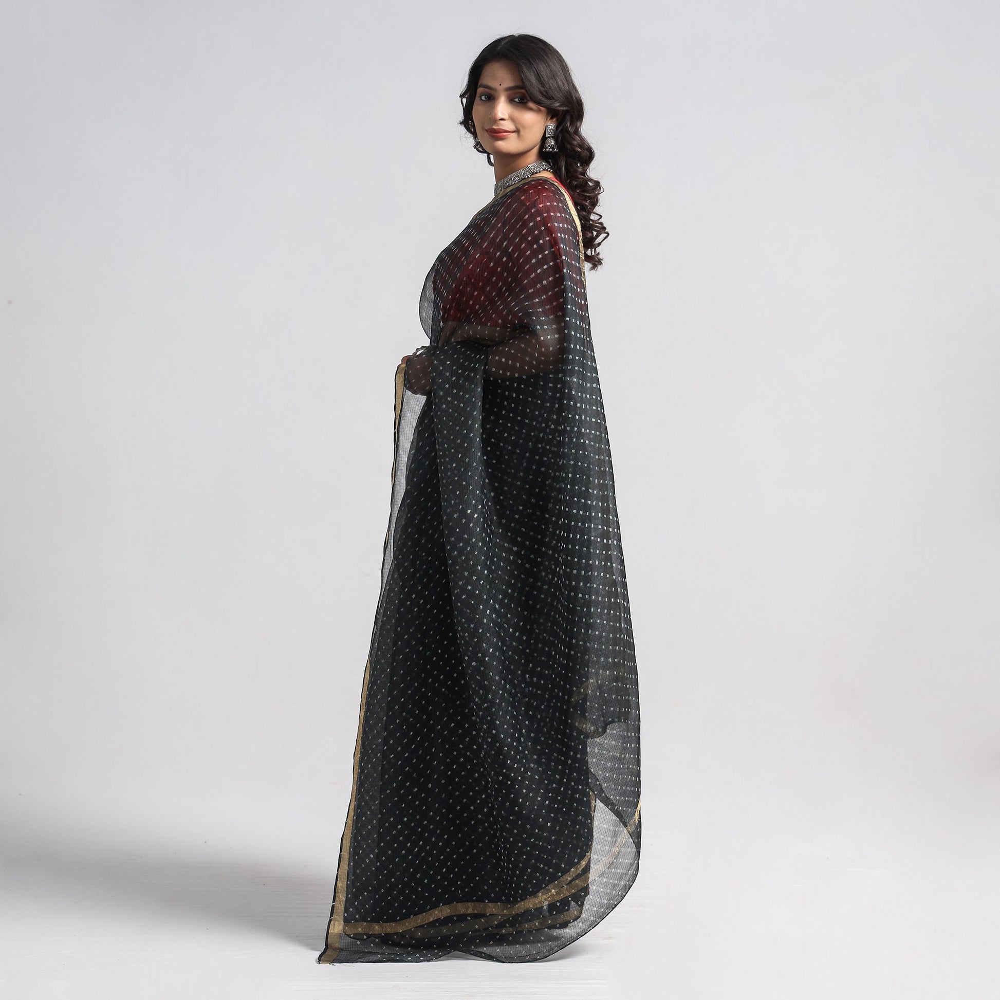 Black - Leheriya Tie-Dye Mothra Kota Doria Silk Saree