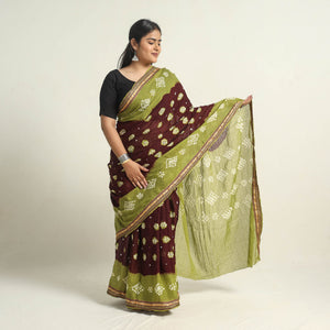 Brown - Kutch Tie-Dye Cotton Bandhani Saree with Blouse Piece 22
