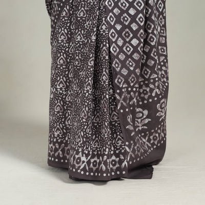 Brown - Cotton Hand Batik Print Saree 07