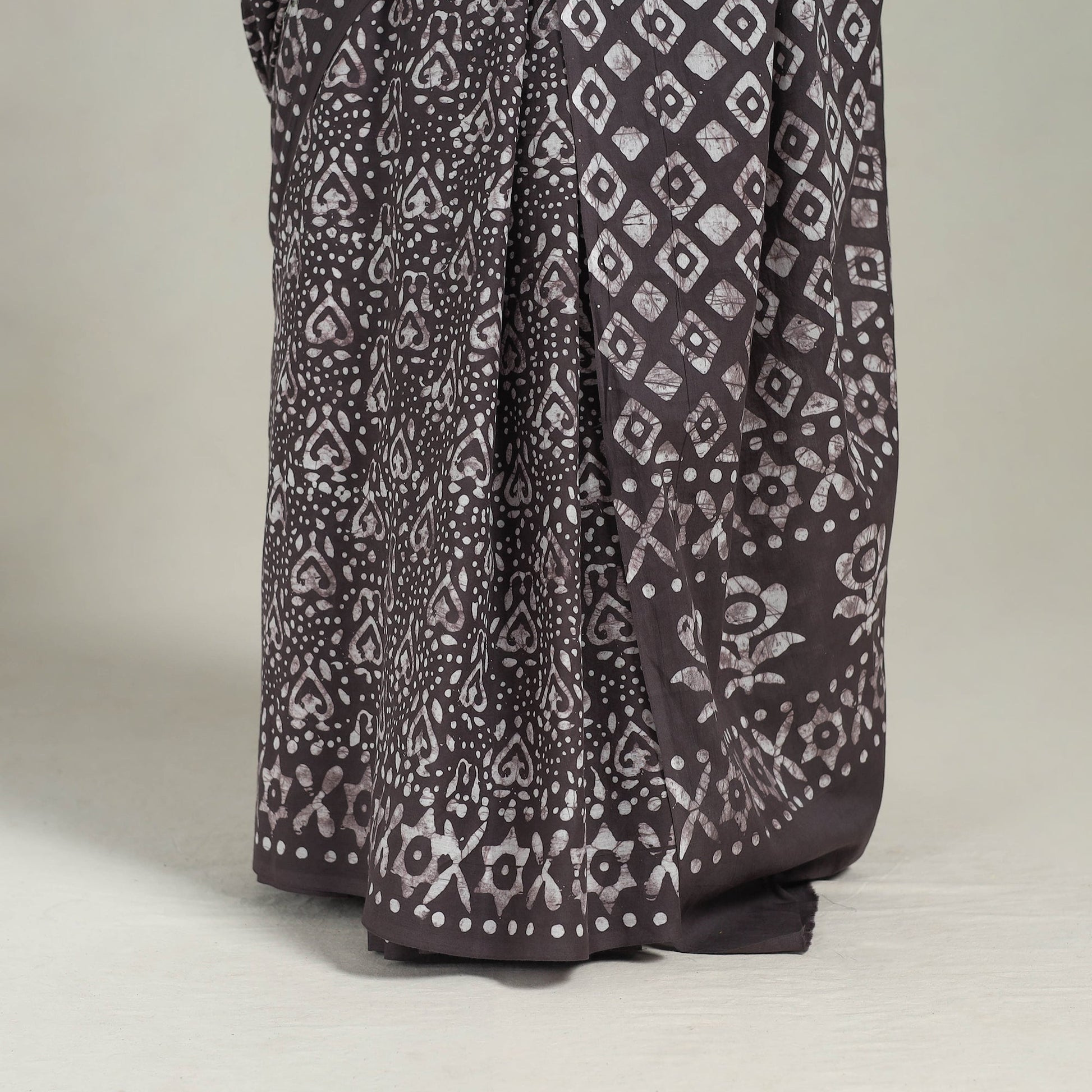 Brown - Cotton Hand Batik Print Saree 07