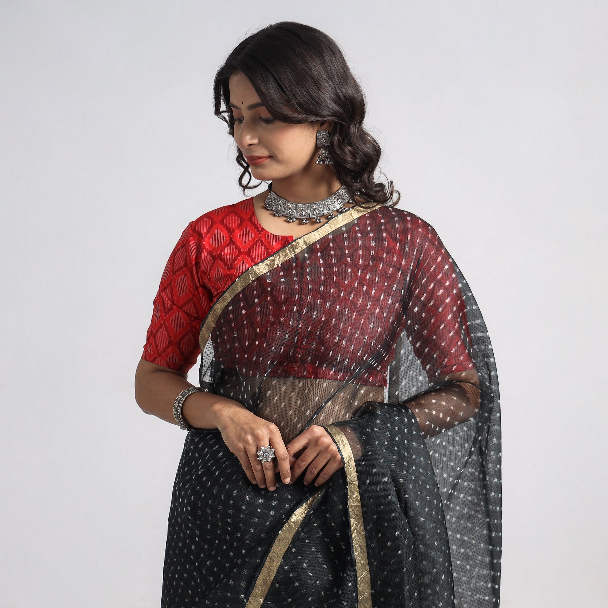 Black - Leheriya Tie-Dye Mothra Kota Doria Silk Saree