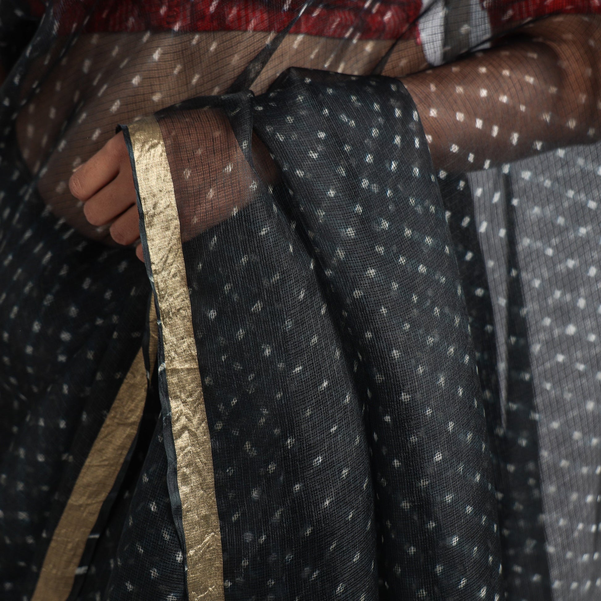 Black - Leheriya Tie-Dye Mothra Kota Doria Silk Saree