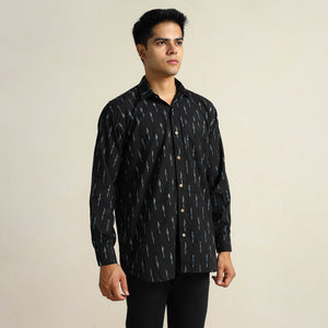 Black - Pochampally Ikat Weave Cotton Men Full Sleeve Shirt 25