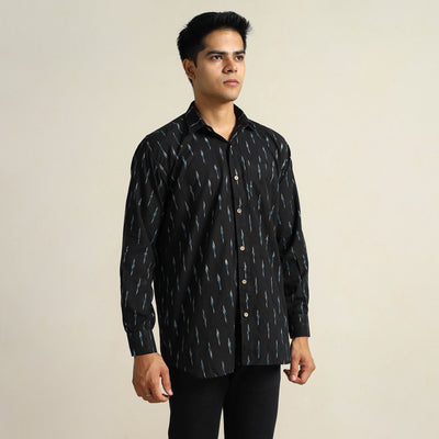 Black - Pochampally Ikat Weave Cotton Men Full Sleeve Shirt 25