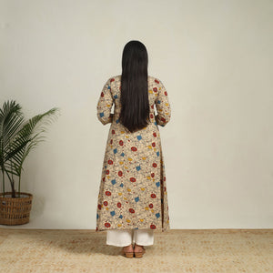 Beige - Printed Cotton A-Line Kalamkari Kurta 13