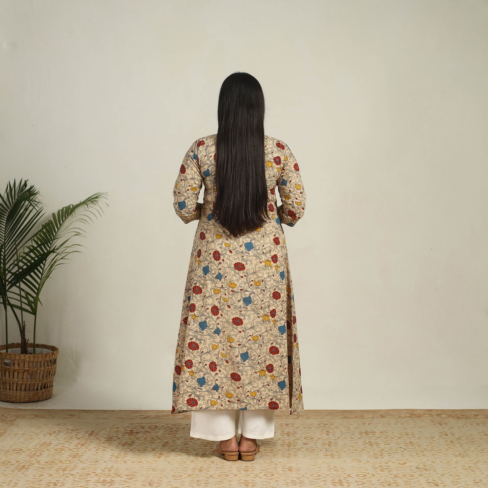 Beige - Printed Cotton A-Line Kalamkari Kurta 13