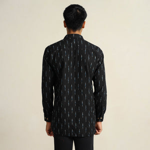 Black - Pochampally Ikat Weave Cotton Men Full Sleeve Shirt 25