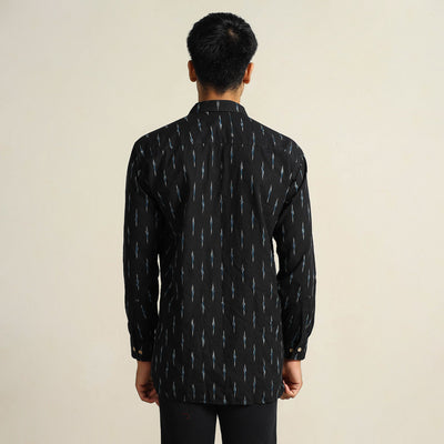 Black - Pochampally Ikat Weave Cotton Men Full Sleeve Shirt 25