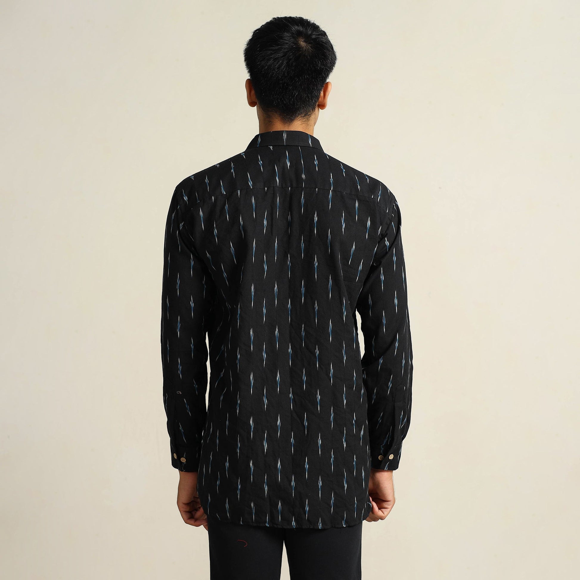 Black - Pochampally Ikat Weave Cotton Men Full Sleeve Shirt 25