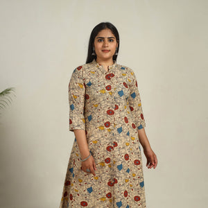 Beige - Printed Cotton A-Line Kalamkari Kurta 13