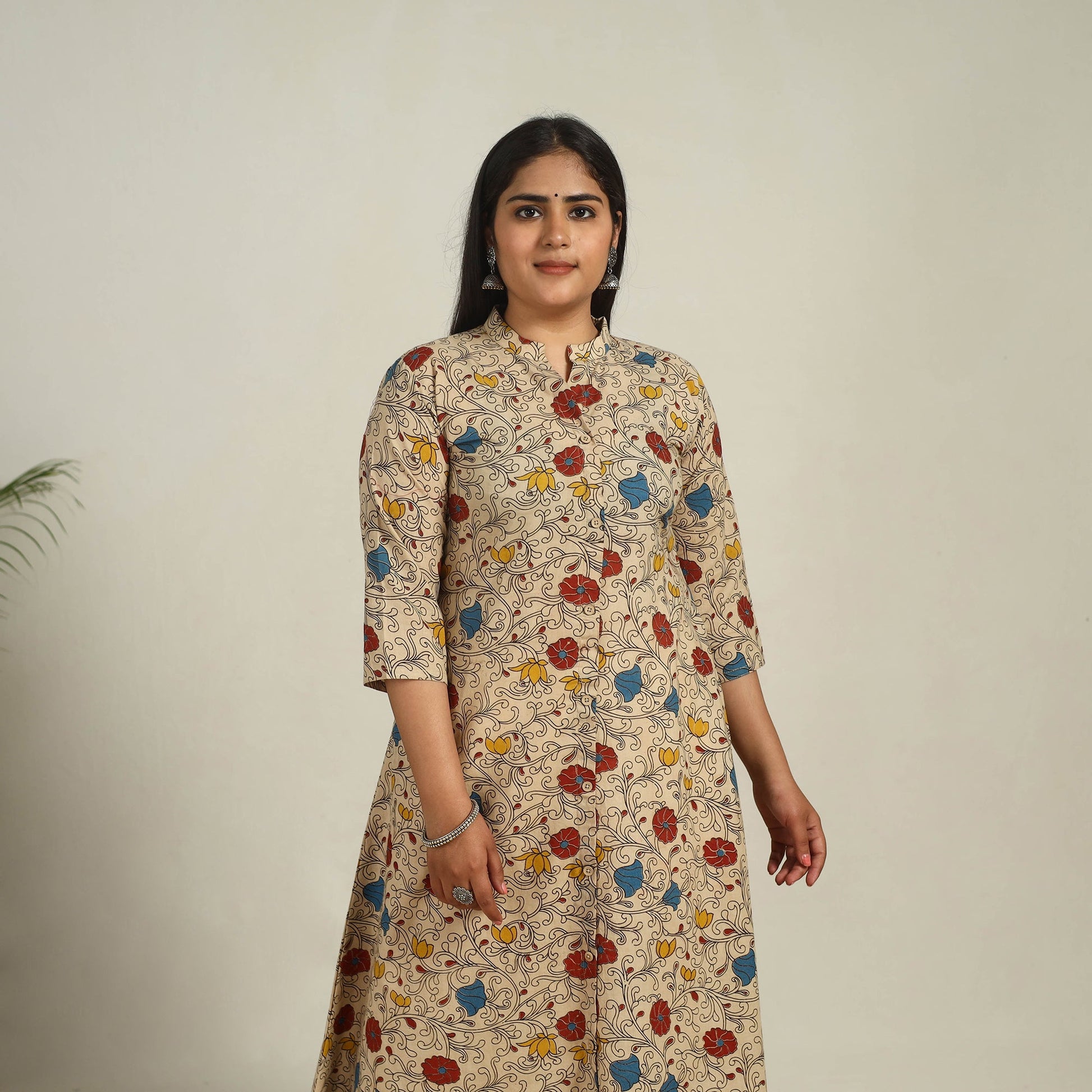 Beige - Printed Cotton A-Line Kalamkari Kurta 13