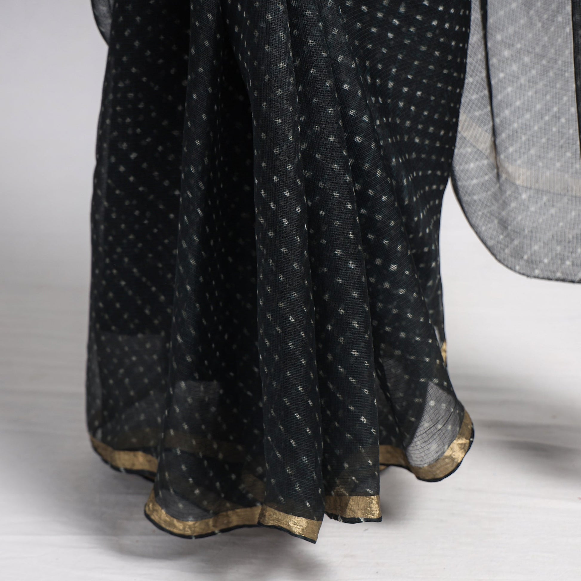 Black - Leheriya Tie-Dye Mothra Kota Doria Silk Saree