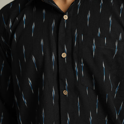 Black - Pochampally Ikat Weave Cotton Men Full Sleeve Shirt 25