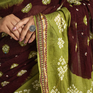 Brown - Kutch Tie-Dye Cotton Bandhani Saree with Blouse Piece 22