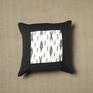 Black - Pure Cotton Kantha Stitch Ikat Cushion Cover (16 x 16 in) 05