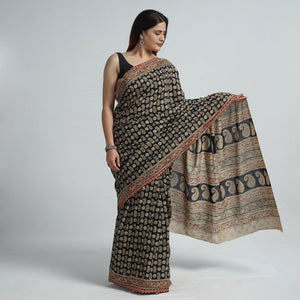 Black - Pedana Block Print Cotton Kalamkari Saree  04