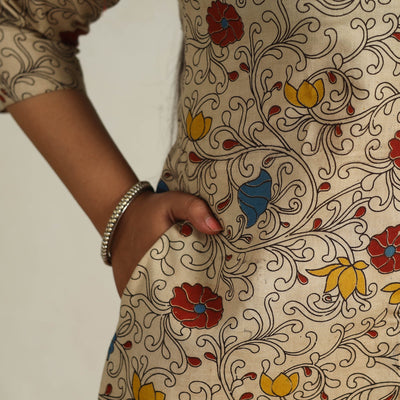 Beige - Printed Cotton A-Line Kalamkari Kurta 13