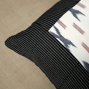 Black - Pure Cotton Kantha Stitch Ikat Cushion Cover (16 x 16 in) 05