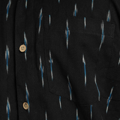 Black - Pochampally Ikat Weave Cotton Men Full Sleeve Shirt 25