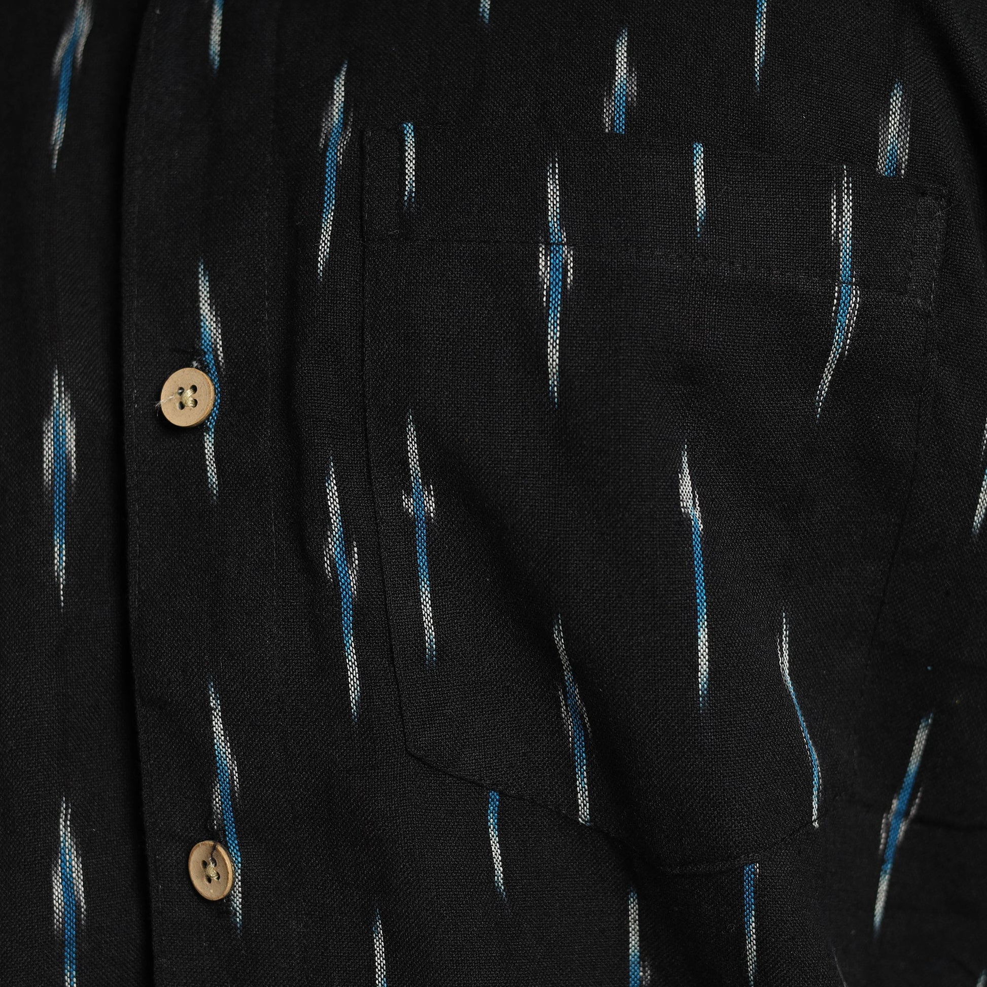 Black - Pochampally Ikat Weave Cotton Men Full Sleeve Shirt 25