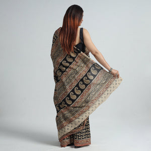 Black - Pedana Block Print Cotton Kalamkari Saree  04