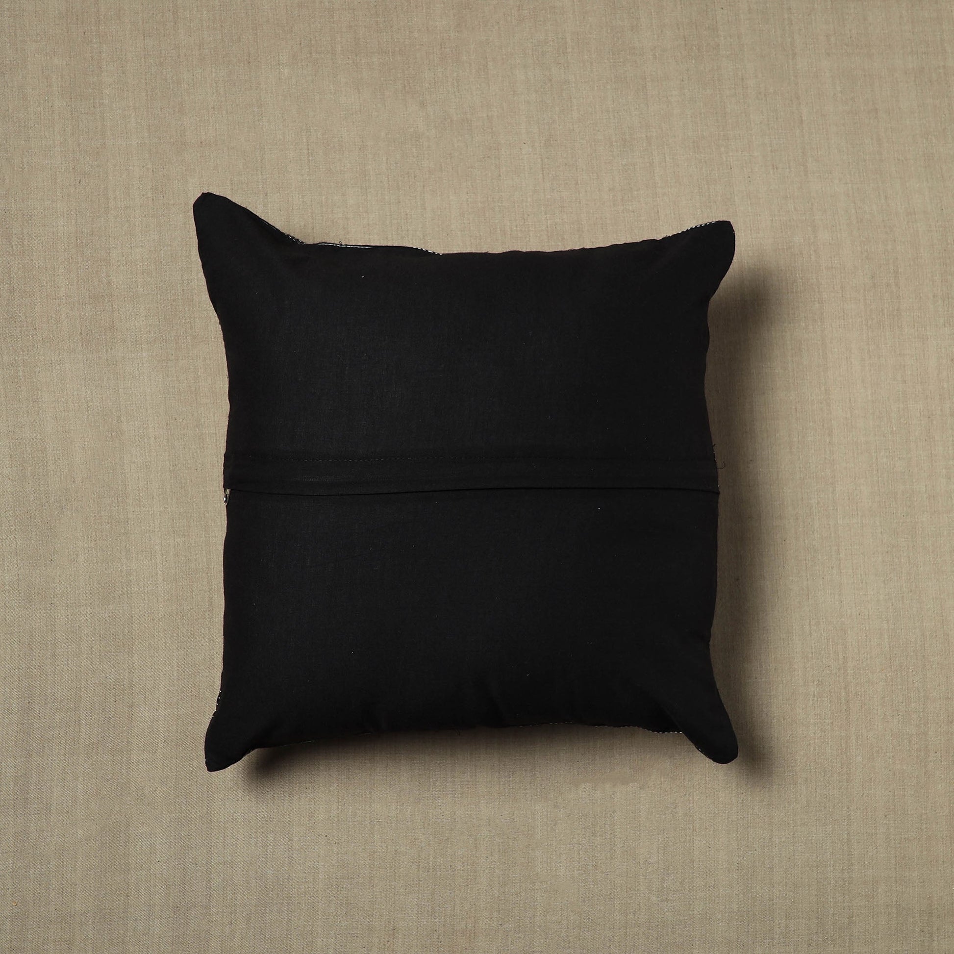 Black - Pure Cotton Kantha Stitch Ikat Cushion Cover (16 x 16 in) 05