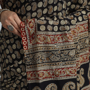 Black - Pedana Block Print Cotton Kalamkari Saree  04
