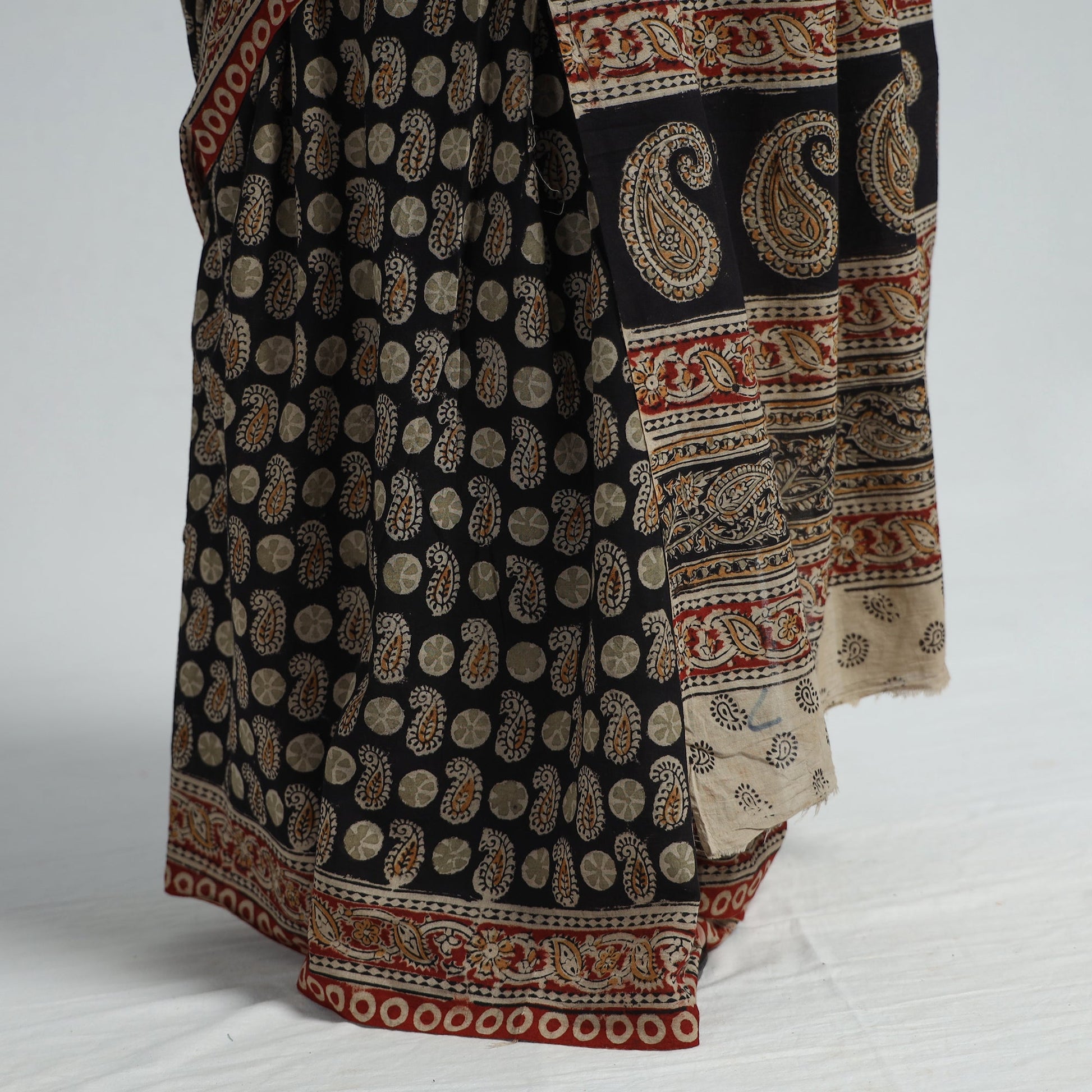 Black - Pedana Block Print Cotton Kalamkari Saree  04